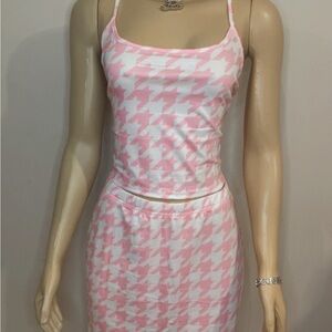 Mini Pink and White Pencil Skirt Set for Casual Resort Wear